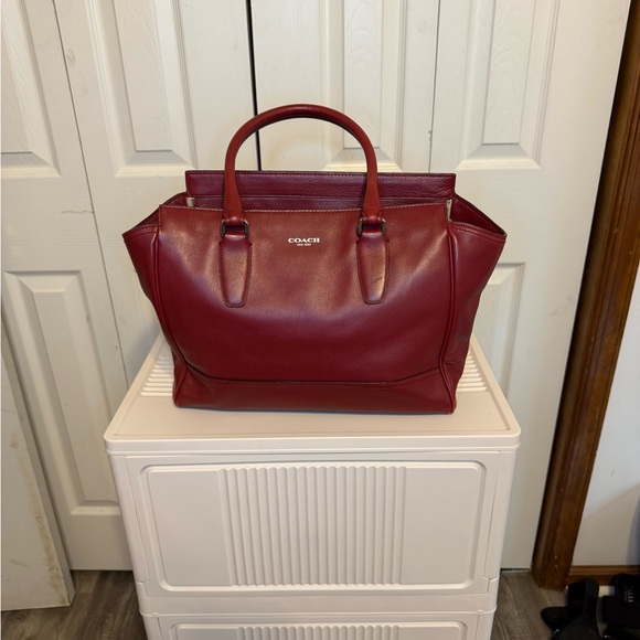 Coach Handbags - Coach Red Tote with Elegant Gold Accents